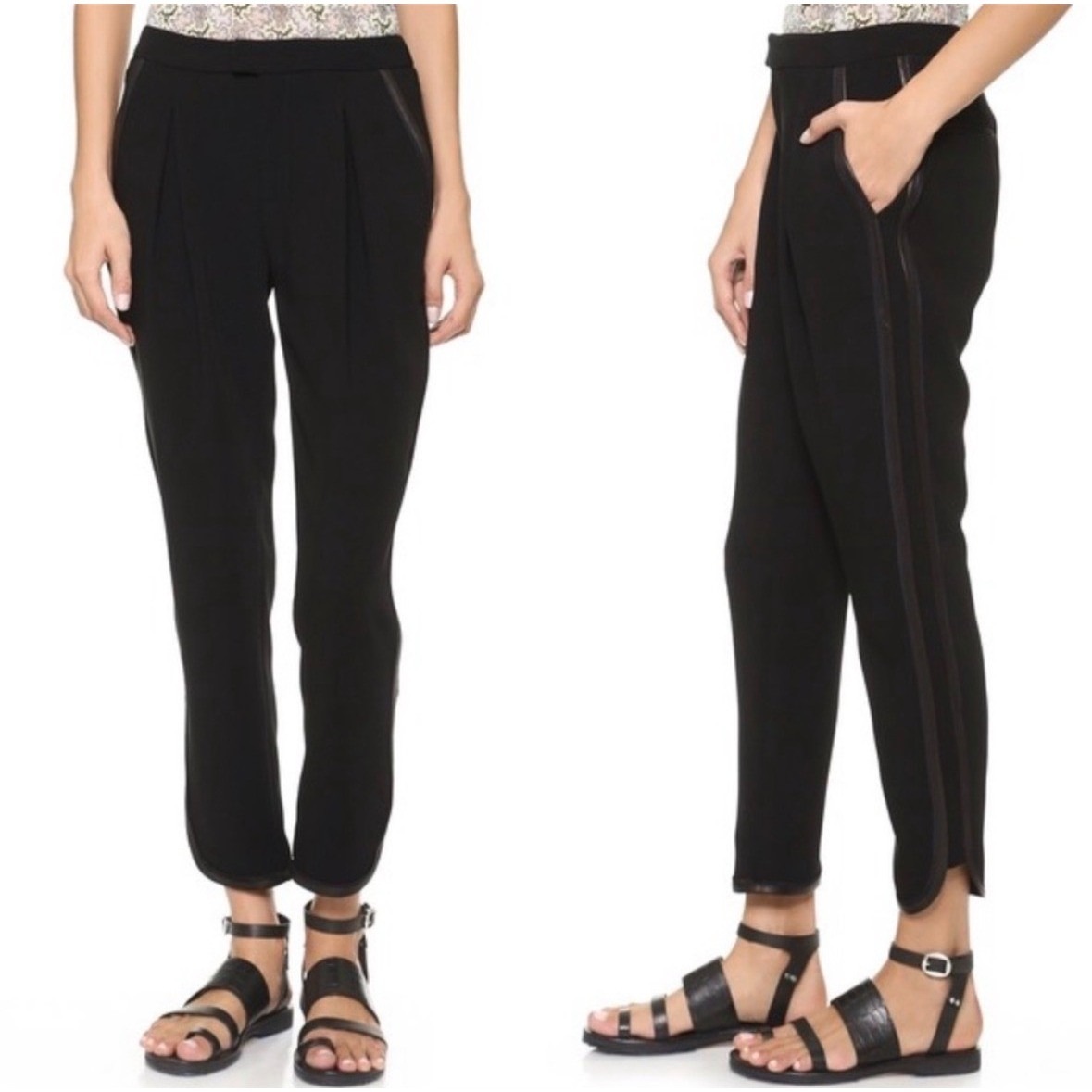 Rag & Bone Platini Leather Trimmed Black Pants Sz 12